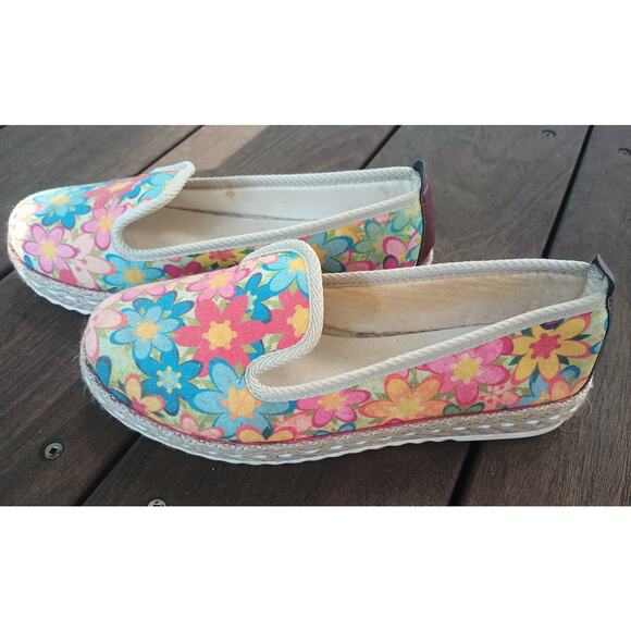 GOBY FLORAL FLOWERS CANVAS ESADRILLES SLIP ON LOAFER SHOES SIZE 5 - 5.5 - Picture 3 of 7